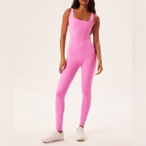 NWT Girlfriend Collective bubblegum pink luxe paneled unitard in size M